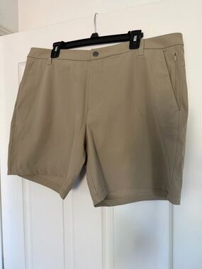 Lululemon ABC classic-fit shorts, tan/khaki, size 38. 7” inseam.